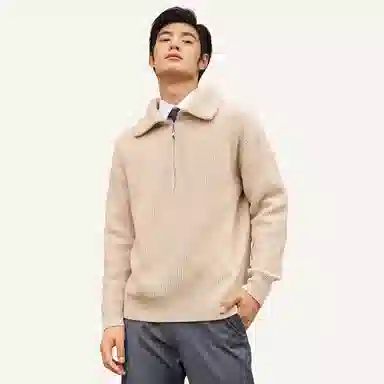 恒源祥 纯色休闲翻领毛衣 女款