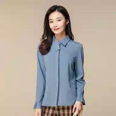 恒源祥 盐系纯色长袖衬衫上衣 女款 灰蓝
