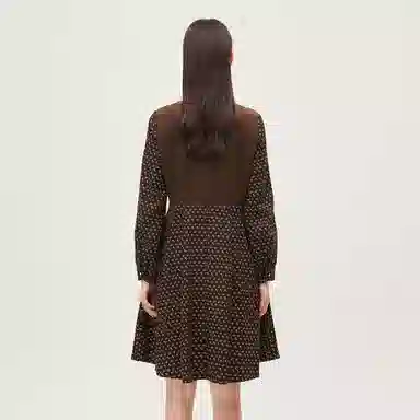 恒源祥 系带领碎花长袖连衣裙 咖啡色