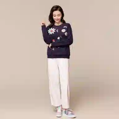 恒源祥 套头圆领长袖绣花卫衣 女款