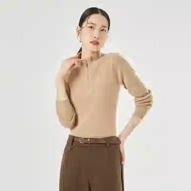 恒源祥 纯色半高领休闲长袖羊绒衫 女款