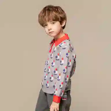 恒源祥 满印翻领套头休闲长袖毛衣 儿童款