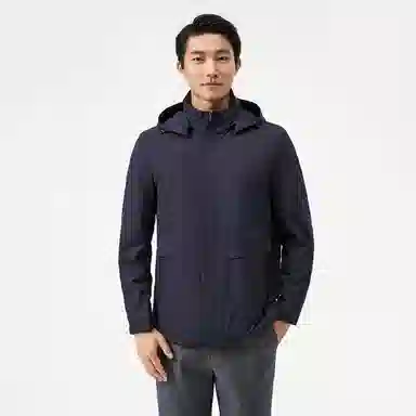 恒源祥 纯色简约可脱卸帽加厚中长款保暖棉服 男款