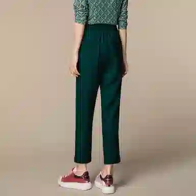 恒源祥 纯色复古高腰九分休闲裤 女款 墨绿色