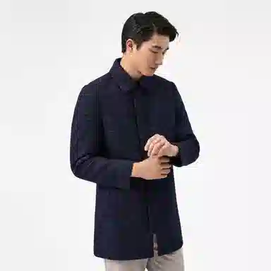 恒源祥 加厚翻领羊毛呢保暖中长款大衣 男款