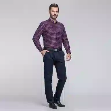 恒源祥 格子加绒加厚保暖方领羽绒长袖衬衫 男款 酒红色