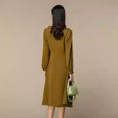 恒源祥 雪纺裙子娃娃领长袖连衣裙 姜黄色