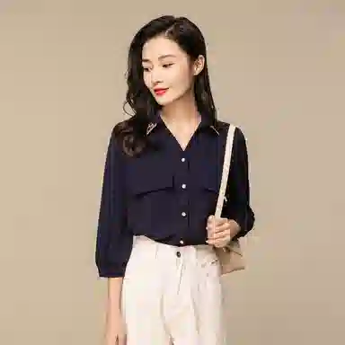 恒源祥 刺绣雪纺七分袖短袖衬衫 女款