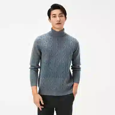 恒源祥 纯色休闲高领毛衣 男款