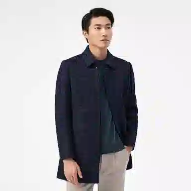 恒源祥 加厚翻领羊毛呢保暖中长款大衣 男款