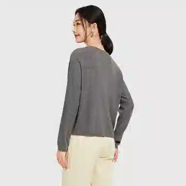 恒源祥 纯色圆领桂花针纽扣长袖针织衫 女款