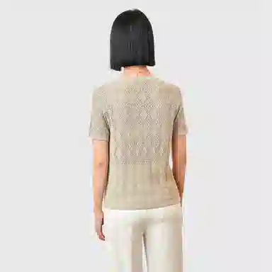 恒源祥 菱格镂空圆领短袖针织衫 女款