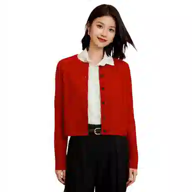 恒源祥 纽扣绞花休闲舒适开衫毛衣 女款