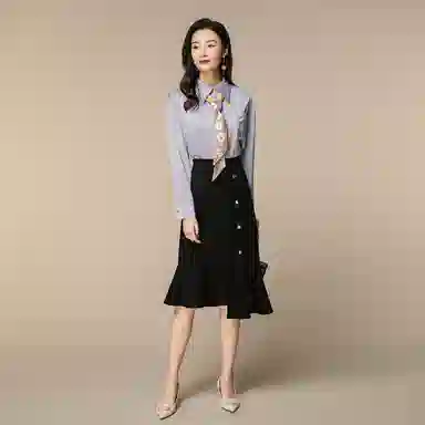 恒源祥 细腻舒适柔和包臀不规则休闲长裙 黑色