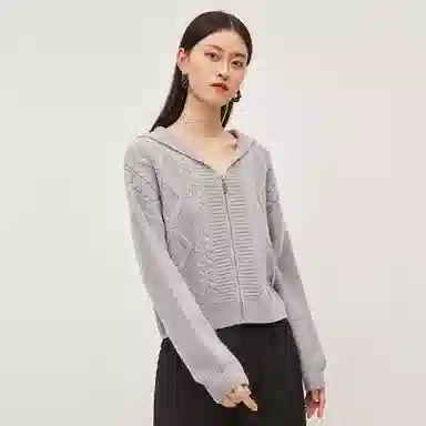 恒源祥 连帽拉链绞花针织衫 女款