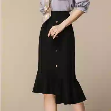 恒源祥 细腻舒适柔和包臀不规则休闲长裙 黑色