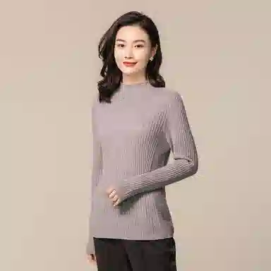 恒源祥 竖坑条修身羊绒衫 女款