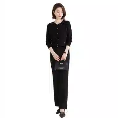 恒源祥 亮丝条纹针织单排扣开衫长袖毛衣 女款