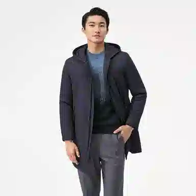 恒源祥 纯色中长款加厚保暖防寒连帽棉服 男款