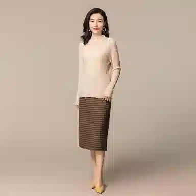 恒源祥 竖坑条修身羊绒衫 女款