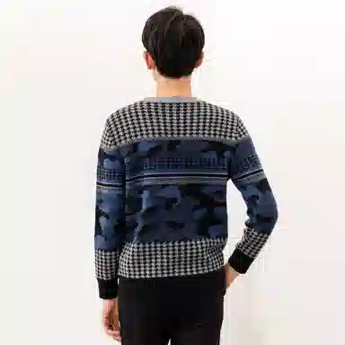 恒源祥 圆领复古撞色提花羊绒衫 男款