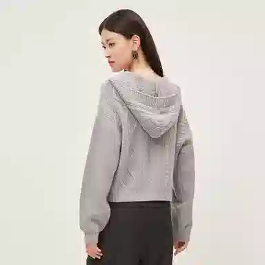 恒源祥 连帽拉链绞花针织衫 女款