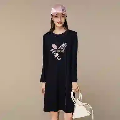 恒源祥 圆领长袖连衣裙 藏青色