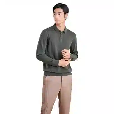 恒源祥 纯色翻领套头休闲毛衣 男款