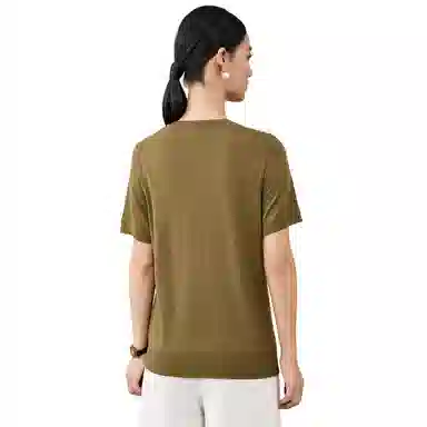 恒源祥 羊毛衫女纯圆领纯色短袖修身针织衫 女款