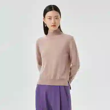 恒源祥 纯色半高领落肩长袖针织羊绒衫衫 女款