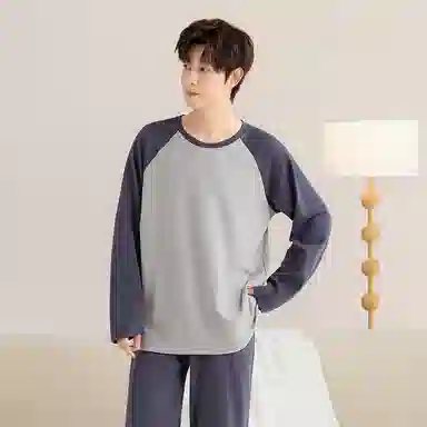 润微 休闲可外穿长袖亲肤透气长裤睡衣套装 男款