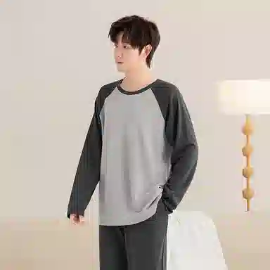 润微 休闲可外穿长袖亲肤透气长裤睡衣套装 男款