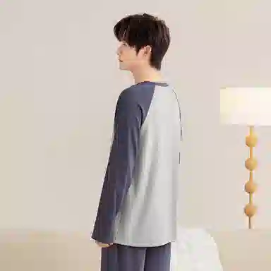 润微 休闲可外穿长袖亲肤透气长裤睡衣套装 男款