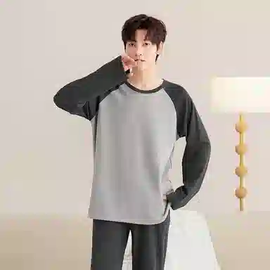 润微 休闲可外穿长袖亲肤透气长裤睡衣套装 男款