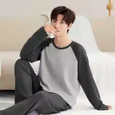 润微 休闲可外穿长袖亲肤透气长裤睡衣套装 男款