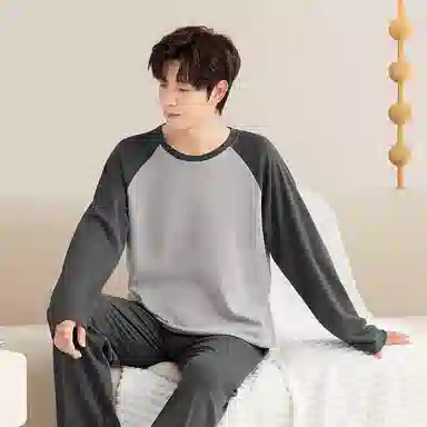 润微 休闲可外穿长袖亲肤透气长裤睡衣套装 男款