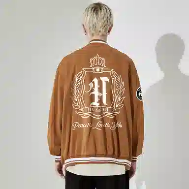 Huzzah Retro Crown Print Knit Baseball Jacket