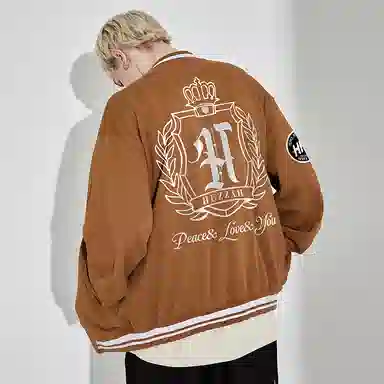 Huzzah Retro Crown Print Knit Baseball Jacket