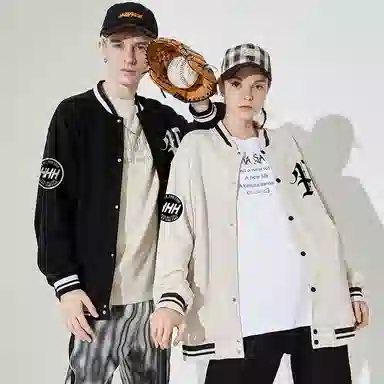 Huzzah Retro Crown Print Knit Baseball Jacket