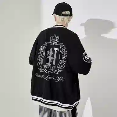 Huzzah Retro Crown Print Knit Baseball Jacket