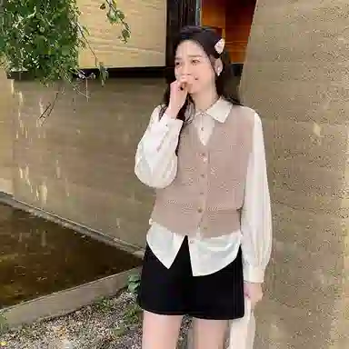 花栗鼠小姐 小个子休闲叠穿单排扣马甲 女款