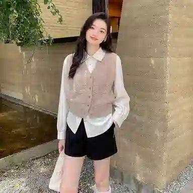 花栗鼠小姐 小个子休闲叠穿单排扣马甲 女款
