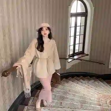 花栗鼠小姐 环保圆领保暖舒适亲肤外套皮草 女款 温柔杏