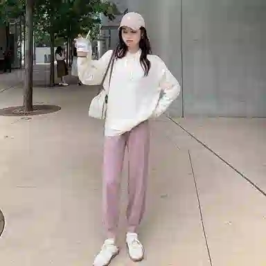 花栗鼠小姐 纯色系带针织运动裤 女款