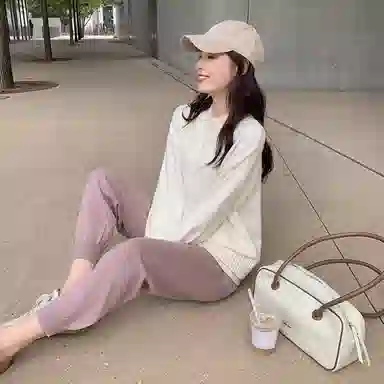 花栗鼠小姐 纯色系带针织运动裤 女款