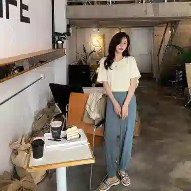 花栗鼠小姐 纯色高腰束脚休闲裤 女款