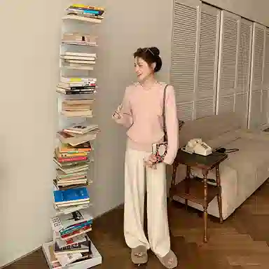 花栗鼠小姐 纯色休闲连帽长袖针织衫 女款