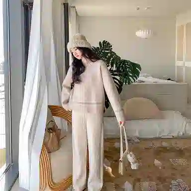 花栗鼠小姐 纯色甩腿裤小个子休闲裤 女款