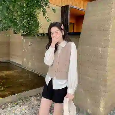 花栗鼠小姐 小个子休闲叠穿单排扣马甲 女款