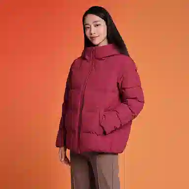 坦博尔 纯色连帽拉链短款羽绒服 女款